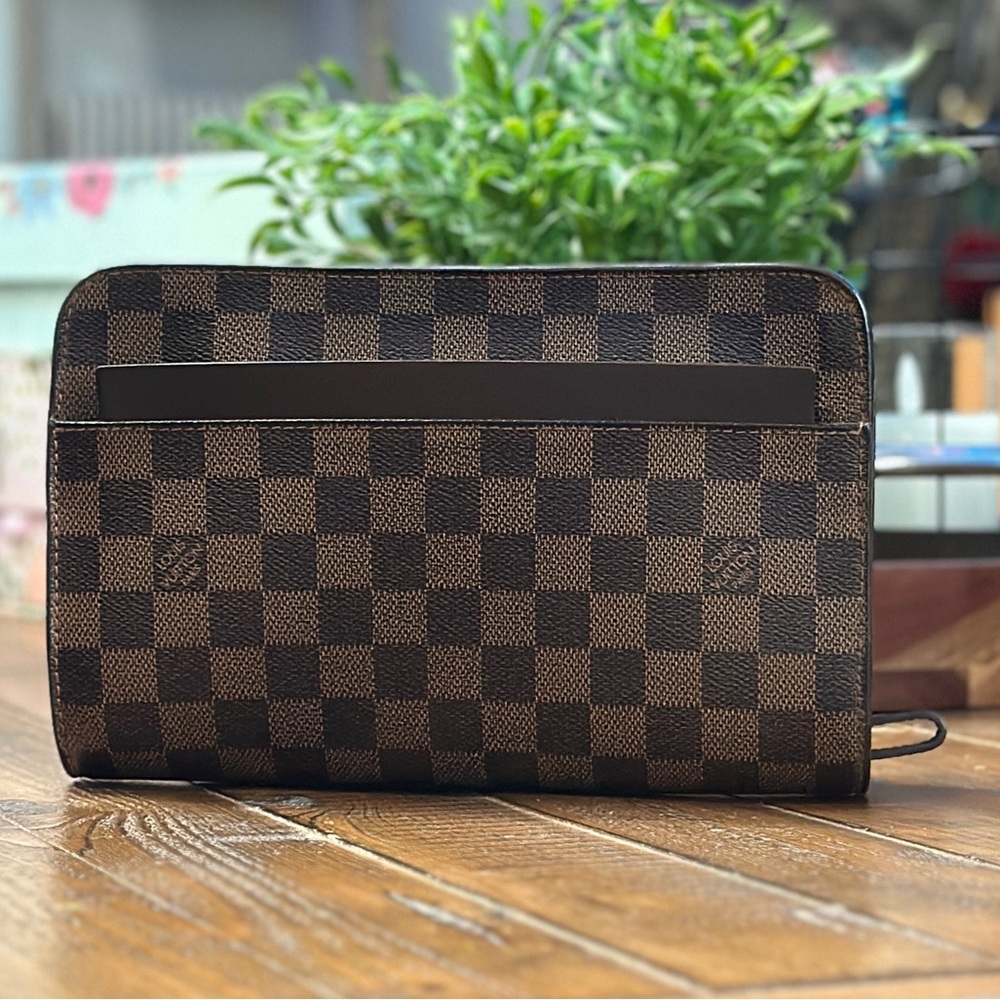 Authentic Louis Vuitton Pochette Saint Louis Damier Ebene Clutch Wristlet COA - Picture 2 of 14